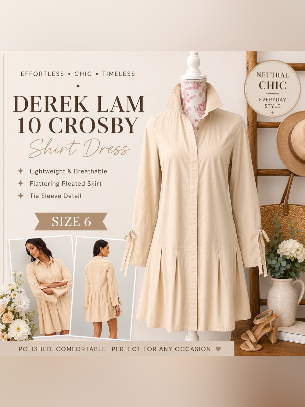 10 Crosby Derek Lam Cream Shirt Mini Andrea Dress Sz 6 preloved RTR